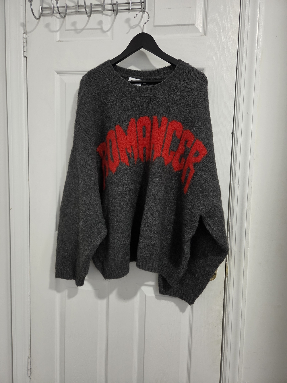 Weekday Romancer Graphic Crewneck Sweater - Charcoal Gray with Red